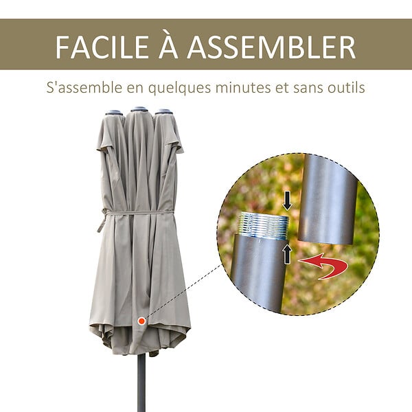 OUTSUNNY - Parasol de jardin XXL parasol grande taille 4,6L x 2,7l x 2,4H m ouverture fermeture manivelle acier polyester haute densité café latte - large