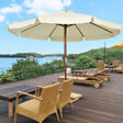 OUTSUNNY - Parasol droit rond grande taille de jardin Ø 3,25 x 2,5H m bois de bambou polyester beige - vignette