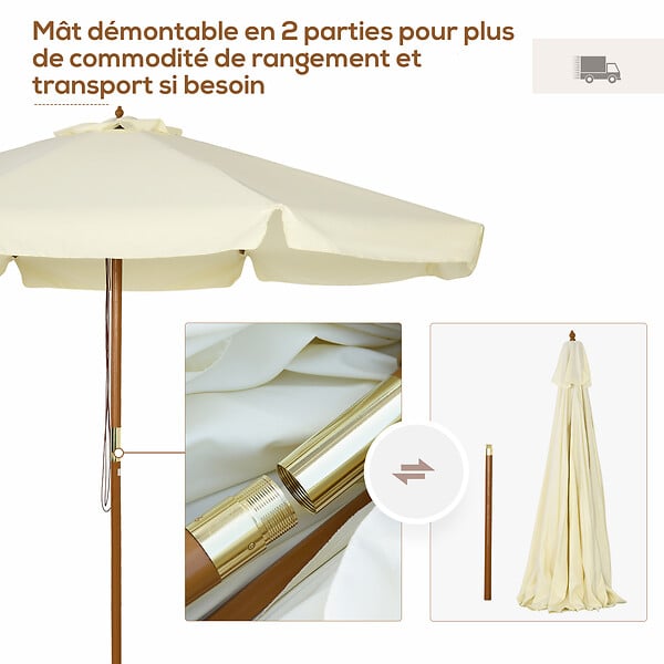OUTSUNNY - Parasol droit rond grande taille de jardin Ø 3,25 x 2,5H m bois de bambou polyester beige - large