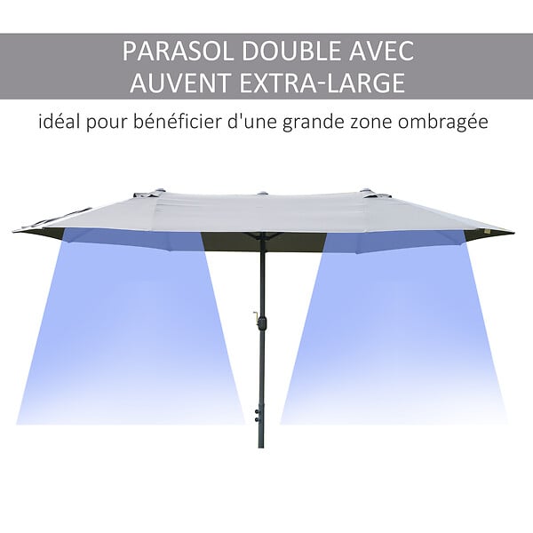 OUTSUNNY - Parasol de jardin XXL parasol grande taille 4,6L x 2,7l x 2,4H m ouverture fermeture manivelle acier polyester haute densité gris - large
