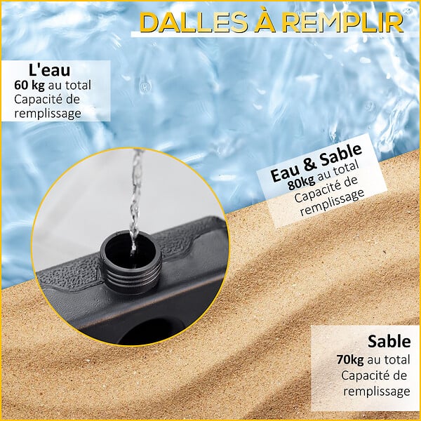 OUTSUNNY - Pied de parasol lot de 4 dalles pour parasol à lester dim. tot. 100L x 100l x 6,8H cm HDPE surface granuleuse noir - large