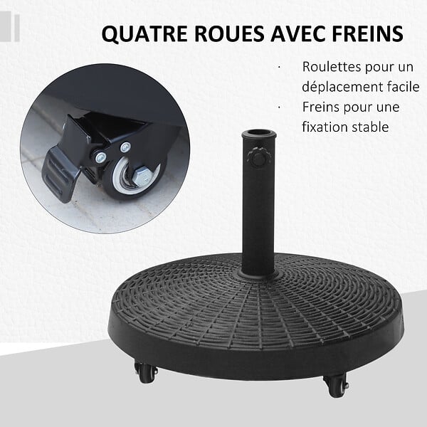 OUTSUNNY - Pied de parasol base de lestage rond poids net 22,7kg en résine avec 4 roulettes - dim. Ø 52 x 41H cm - noir - large
