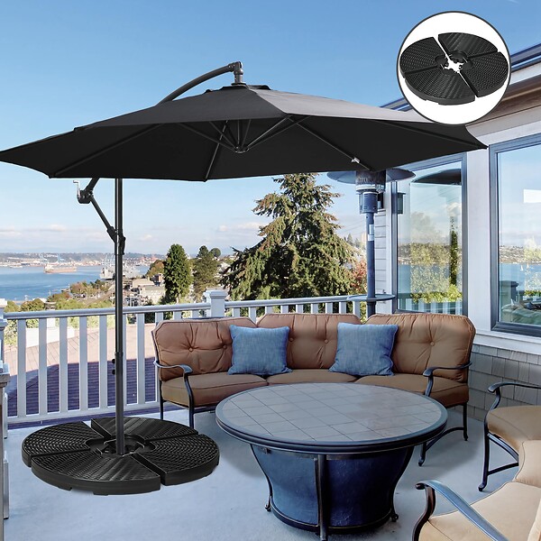 OUTSUNNY - Pied de parasol lot de 4 dalles pour parasol à lester dim. tot. 100L x 100l x 8H cm HDPE aspect rotin noir - large