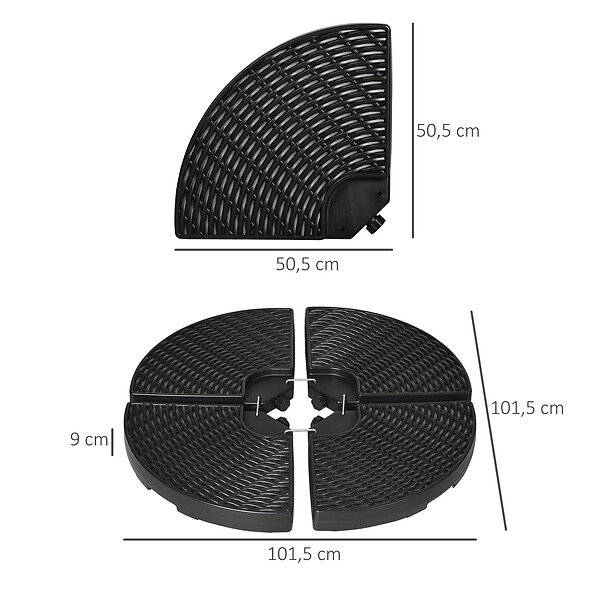 OUTSUNNY - Pied de parasol lot de 4 dalles pour parasol à lester dim. tot. 100L x 100l x 8H cm HDPE aspect rotin noir - large