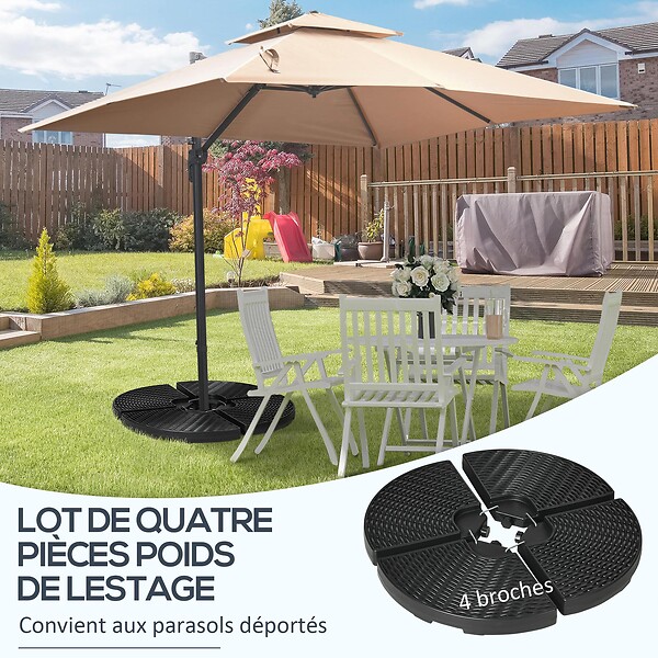 OUTSUNNY - Pied de parasol lot de 4 dalles pour parasol à lester dim. tot. 100L x 100l x 8H cm HDPE aspect rotin noir - large