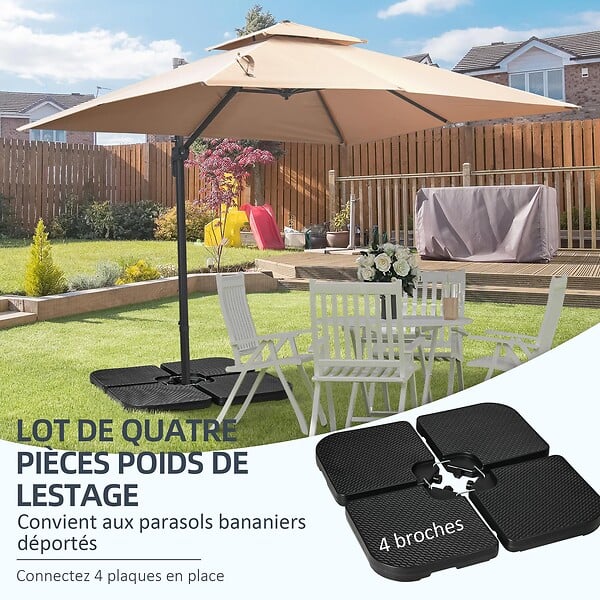 OUTSUNNY - Pied de parasol lot de 4 dalles pour parasol déporté à lester dim. tot. 100L x 100l x 8H cm HDPE noir - large