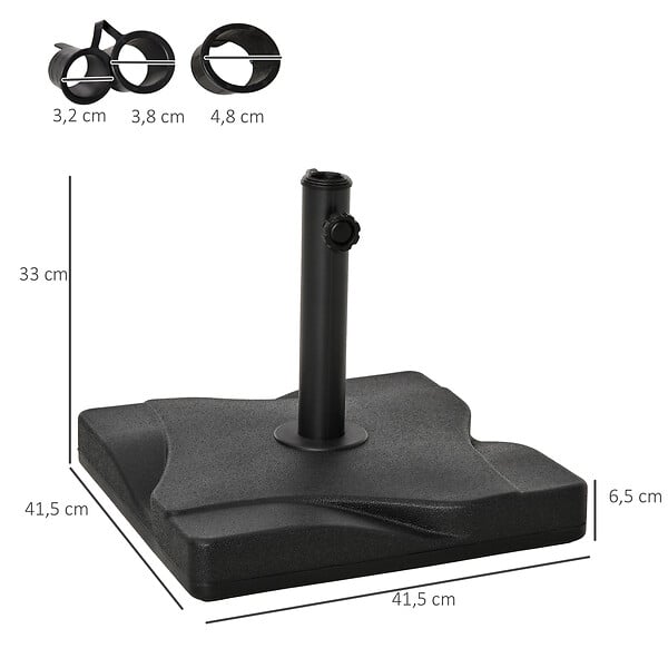 OUTSUNNY - Pied de parasol base de lestage parasol carré dim. 41,5L x 41,5I x 35H cm poids net 20 Kg ciment HDPE noir - large