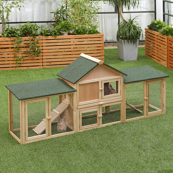 PAWHUT - Clapier cage à lapins rongeurs XXL 2 étages toit bitumé intégral tiroir déjection 2,10L x 0,46l x 0,85H m bois massif pin pré-huilé - large