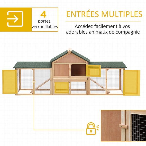 PAWHUT - Clapier cage à lapins rongeurs XXL 2 étages toit bitumé intégral tiroir déjection 2,10L x 0,46l x 0,85H m bois massif pin pré-huilé - large