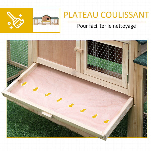 PAWHUT - Clapier cage à lapins rongeurs XXL 2 étages toit bitumé intégral tiroir déjection 2,10L x 0,46l x 0,85H m bois massif pin pré-huilé - large