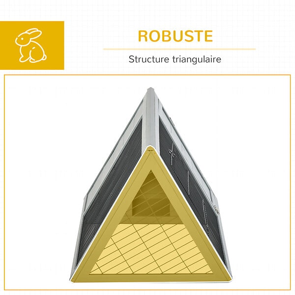 PAWHUT - Clapier triangulaire de sol enclos extérieur niche double porte dim. 116L x 62l x 52,5H cm métal bois sapin gris - large
