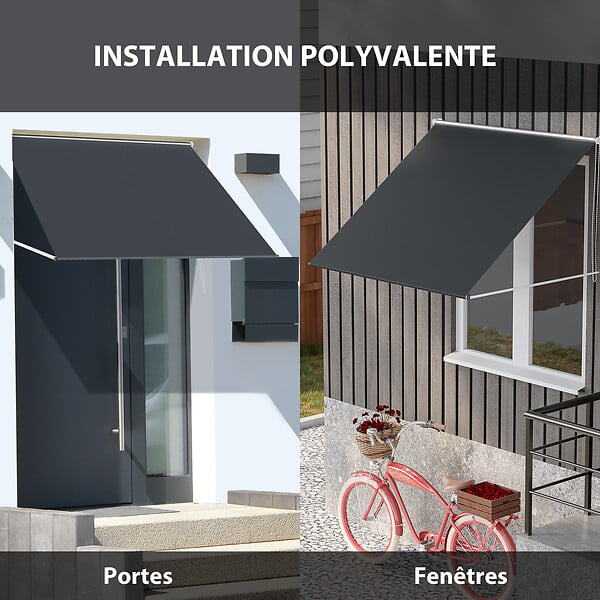 OUTSUNNY - Store banne manuel inclinaison réglable acier alu. dim. 150L x 120l (avancée) cm polyester imperméabilisé anti-UV gris - large