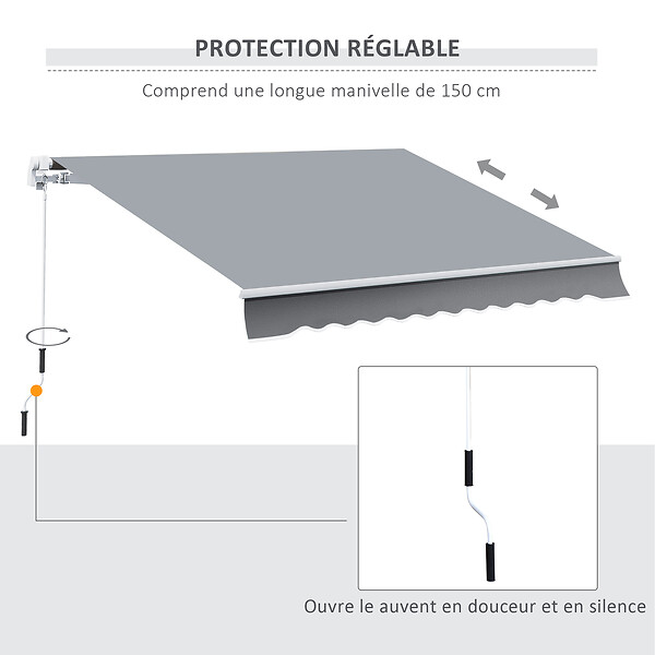 OUTSUNNY - Store banne manuel rétractable alu. polyester imperméabilisé haute densité 4 x 2,5 m gris - large