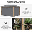 OUTSUNNY - Pavillon de jardin style contemporain - barnum avec rideaux - dim. 3,97L x 2,97l x 2,8H m - alu. aspect bois polyester gris - vignette