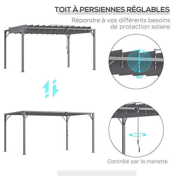 OUTSUNNY - Pergola lames orientables dim. 3,9L x 2,95l x 2,13H m structure alu. acier époxy polyester gris - large