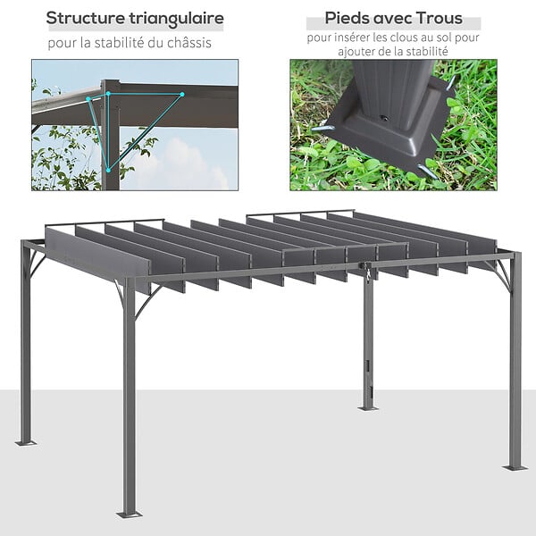 OUTSUNNY - Pergola lames orientables dim. 3,9L x 2,95l x 2,13H m structure alu. acier époxy polyester gris - large