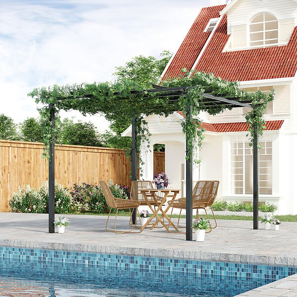 OUTSUNNY - Pergola autoportante style contemporain - toit terrasse à décorer - dim. 3L x 3l x 2,3H m - métal époxy anticorrosion noir - large