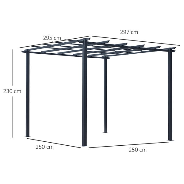 OUTSUNNY - Pergola autoportante style contemporain - toit terrasse à décorer - dim. 3L x 3l x 2,3H m - métal époxy anticorrosion noir - large