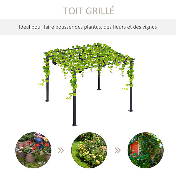OUTSUNNY - Pergola autoportante style contemporain - toit terrasse à décorer - dim. 3L x 3l x 2,3H m - métal époxy anticorrosion noir - large