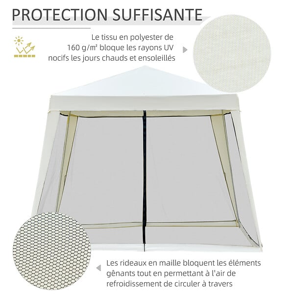 OUTSUNNY - Tonnelle barnum style colonial dim. 3L x 3l x 2,45H m 4 moustiquaires 2 zippées beige noir - large