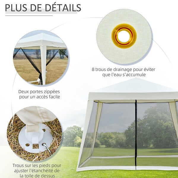 OUTSUNNY - Tonnelle barnum style colonial dim. 3L x 3l x 2,45H m 4 moustiquaires 2 zippées beige noir - large