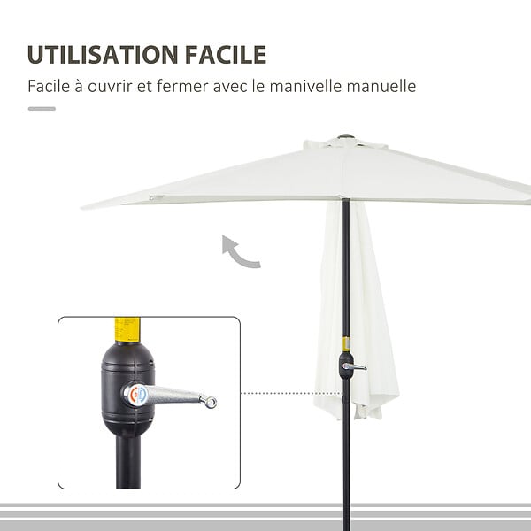OUTSUNNY - Demi parasol - parasol de balcon 5 entretoises métal polyester 2,69L x 1,38l x 2,36H m crème - large