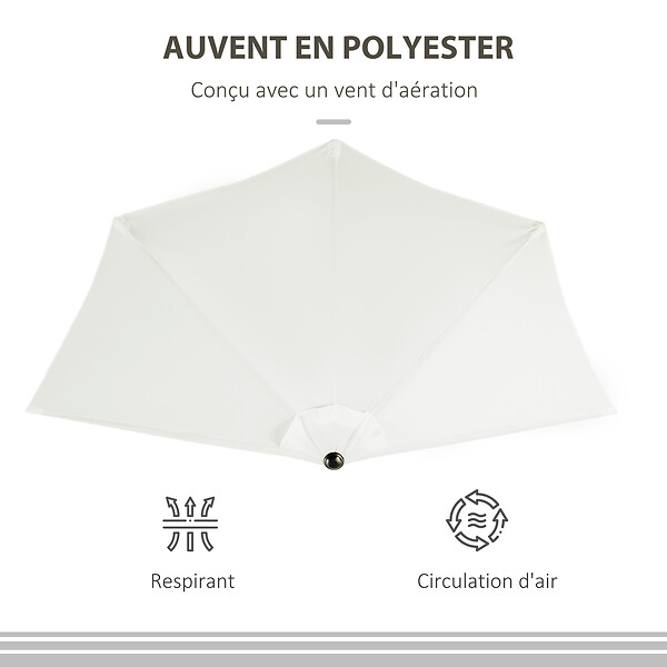 OUTSUNNY - Demi parasol - parasol de balcon 5 entretoises métal polyester 2,69L x 1,38l x 2,36H m crème - large