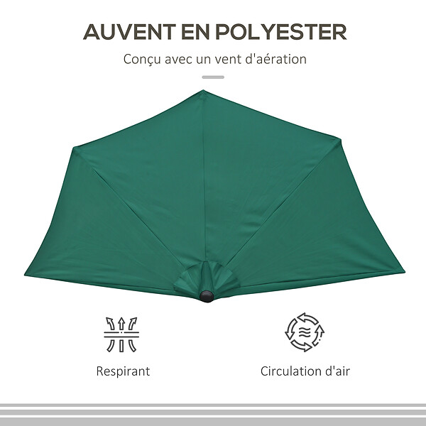 OUTSUNNY - Demi parasol - parasol de balcon 5 entretoises métal polyester 2,69L x 1,38l x 2,36H m vert - large
