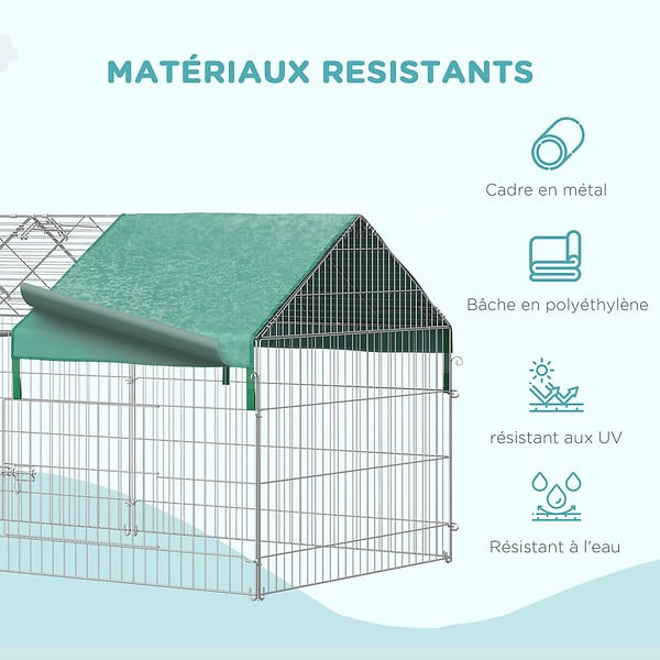 PAWHUT - PawHut Parc enclos métal époxy cage extérieure dim. 2,20L x 1,03l x 1,03H m 3 portes et trappe surface abrité PE vert - large