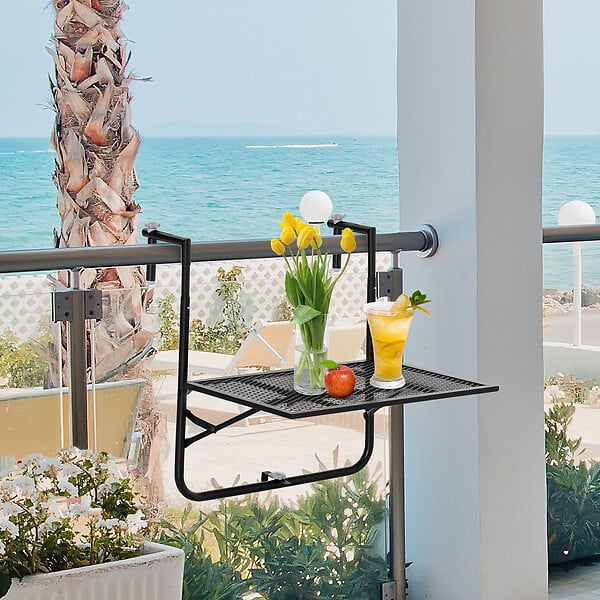 OUTSUNNY - Table suspendue de balcon pliable dim. plateau 60L x 40l cm hauteur réglable 57-72H cm métal époxy noir - large