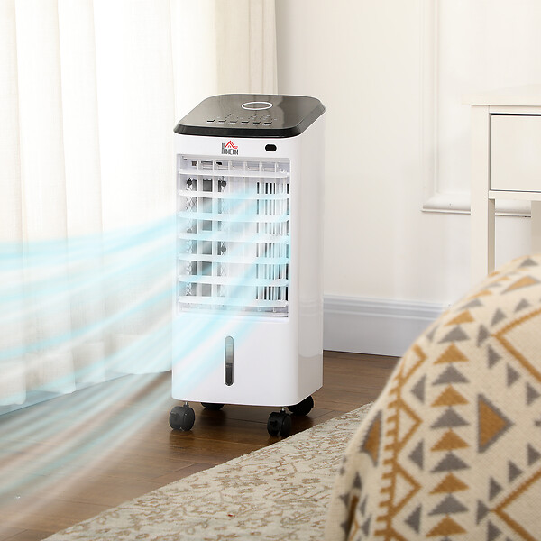 HOMCOM - Ventilateur rafraichisseur humidificateur 3 en 1 - roulettes, télécommande - silencieux oscillant 65W - réservoir 3,5L - blanc noir - large
