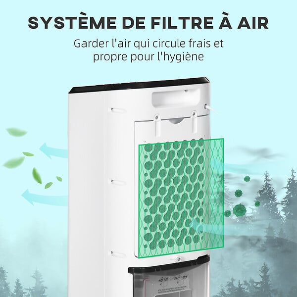 HOMCOM - Ventilateur rafraichisseur humidificateur 3 en 1 - roulettes, télécommande - silencieux oscillant 65W - réservoir 3,5L - blanc noir - large