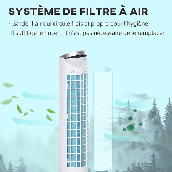 HOMCOM - HOMCOM Ventilateur colonne rafraichisseur d'air humidificateur 3 en 1 - puissance 60 W - oscillant, silencieux - timer, 3 modes, 3 vitesses - télécommande incluse - blanc - large
