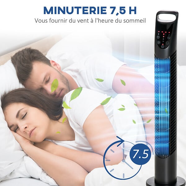 HOMCOM - Ventilateur colonne tour oscillant silencieux 40 W télécommande panneau contrôle tactile 3 vitesses Ø 18 x 78H cm noir - large