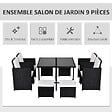 OUTSUNNY - Ensemble salon de jardin encastrable 8 personnes 9 pièces résine tressée 4 fils imitation rotin noir coussins déhoussables crème - vignette