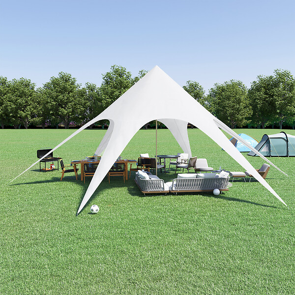 OUTSUNNY - Tente de jardin XXL en étoile bâche anti-pluie voile d'ombrage toile de camping 10L x 10l x 4H m polyester haute densité 210D imperméable bleu clair - large