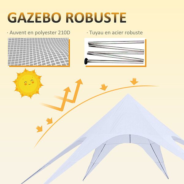OUTSUNNY - Tente de jardin XXL en étoile bâche anti-pluie voile d'ombrage toile de camping 10L x 10l x 4H m polyester haute densité 210D imperméable bleu clair - large