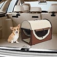 PAWHUT - Sac de transport pour chien et chat pliable - poignée, entrée zippée, fenêtres maillées enroulables- coussin inclus - acier oxford marron beige - vignette