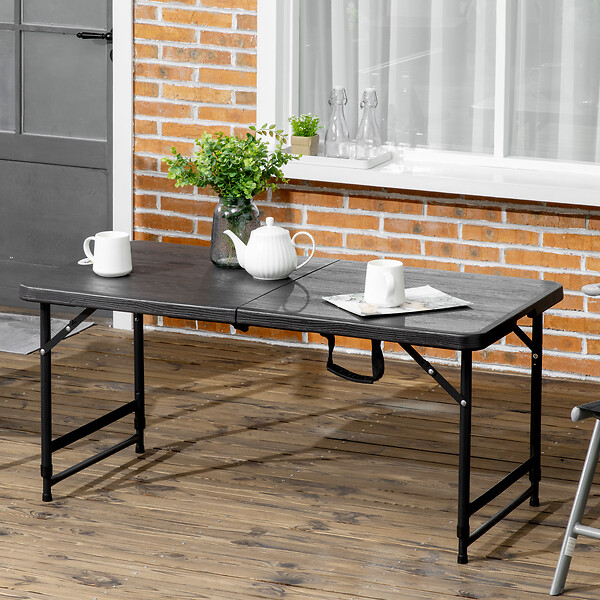 OUTSUNNY - Table de jardin pliable 4 personnes table de camping pliable hauteur réglable acier époxy plateau HDPE aspect bois gris - large