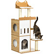 PAWHUT - Arbre à chat design contemporain griffoir sisal naturel 2 niches plateformes jeu boule suspendue MDF blanc aspect hêtre clair - vignette