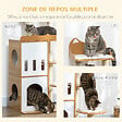 PAWHUT - Arbre à chat design contemporain griffoir sisal naturel 2 niches plateformes jeu boule suspendue MDF blanc aspect hêtre clair - vignette