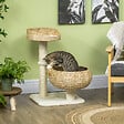 PAWHUT - Arbre à chat griffoir 2 niveaux hauteur 72 cm poteau sisal avec niche et plate-forme 1 balle suspendue beige - vignette