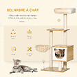 PAWHUT - Arbre à chat multi-équipement griffoirs grattoirs niche hamac panier coussins amovibles H126 cm peluche courte sisal naturel beige - vignette