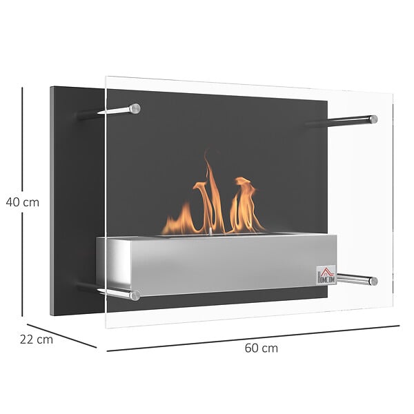 HOMCOM - Cheminée bioéthanol murale design contemporain bruleur 0,9 L - couverture 20-25 m² - dim. 60L x 22l x 40H cm - large