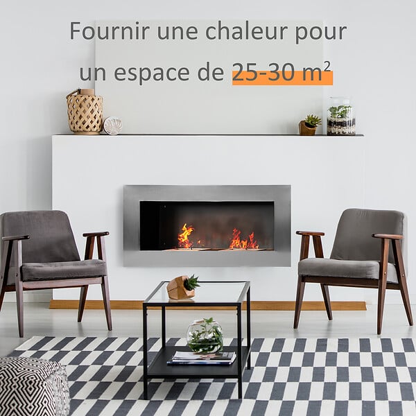 HOMCOM - Cheminée bioéthanol murale design Bauhaus double brûleur 3 L 110L x 14l x 54H cm couverture 25-30 m² acier inox. brossé - large