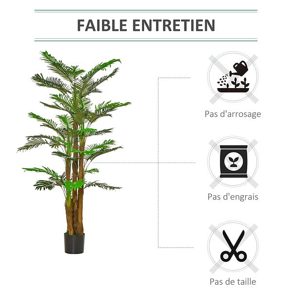 OUTSUNNY - Palmier artificiel H.1,85 m arbre artificiel tronc branches lichen feuilles grand réalisme pot inclus - large