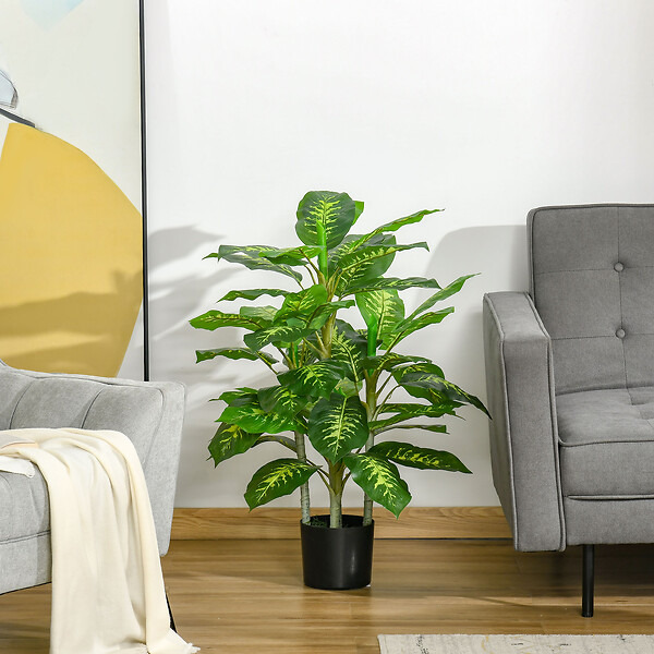 HOMCOM - Arbre artificiel plante artificielle Calathea H. 95 cm tronc branches lichen feuilles grand réalisme pot inclus - large