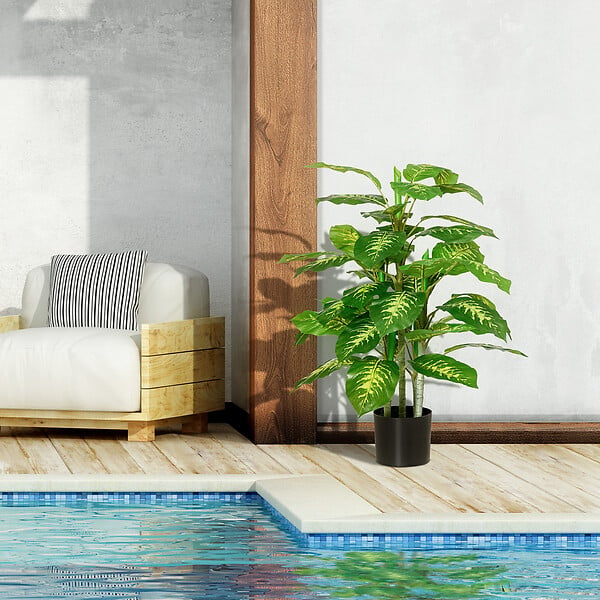 HOMCOM - Arbre artificiel plante artificielle Calathea H. 95 cm tronc branches lichen feuilles grand réalisme pot inclus - large