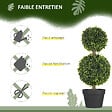 HOMCOM - Lot de 2 arbres buis artificiel double boules avec tronc et pot inclus - H.60 cm PE vert - vignette