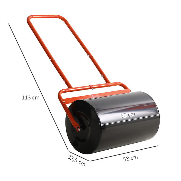 OUTSUNNY - Rouleau à  gazon jardin en acier avec poignée dim. 59L x 32l x 107H cm lestage max. 38 L rouge noir - large